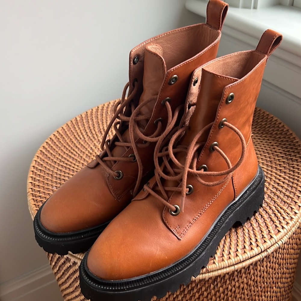 MADEWELL RAYNA NWOB cognac leather combat boots